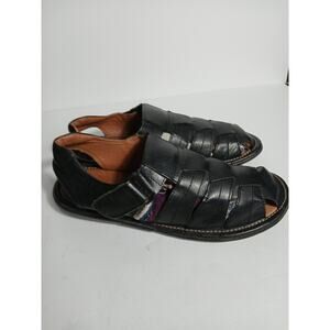 Bacco Bucci Black Leather Huarache Sandals Closed Toe Comfort Casual Men SZ 10